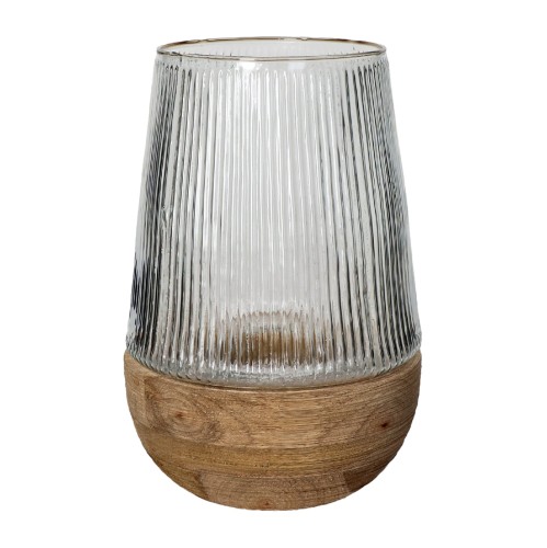 Świecznik drewniany duży ze szklanym kloszem Arbre 33, naturalny - Pomax