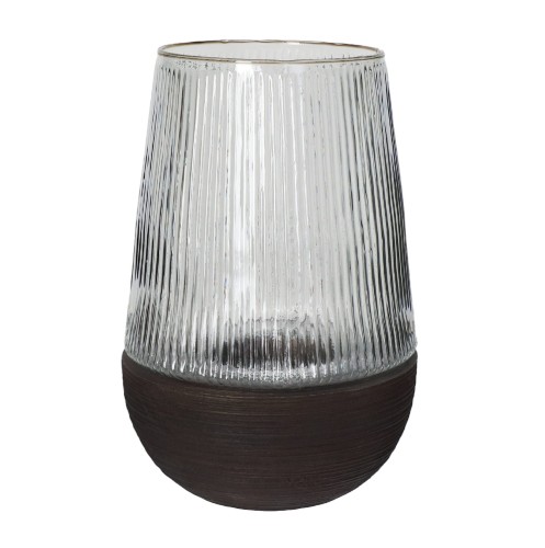 Świecznik drewniany duży ze szklanym kloszem Arbre 33, ciemnobrązowy - Pomax