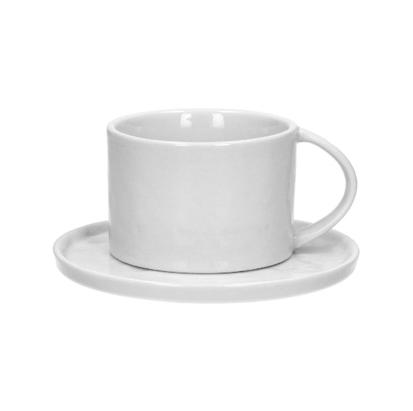 Filiżanki porcelanowe ze spodkiem Porcelino 200 ml białe, 4 szt - Pomax
