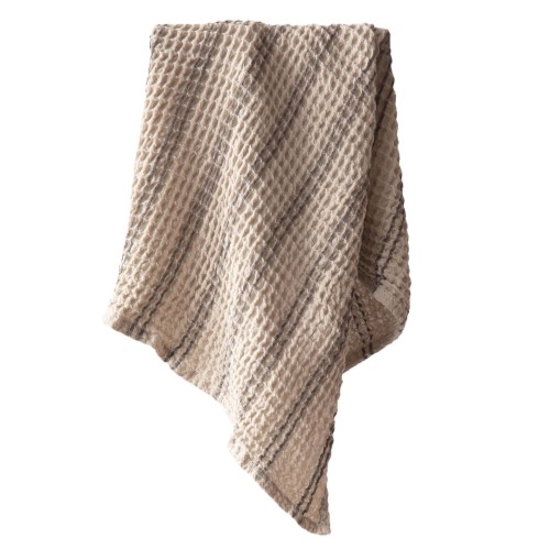 Ręcznik waflowy Nella 50x70 cm bawełna organiczna, beżowy w paski taupe - Tell Me More