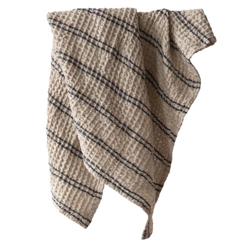 Ręcznik waflowy Nella 50x70 cm bawełna organiczna, beżowy w paski niebieskie - Tell Me More