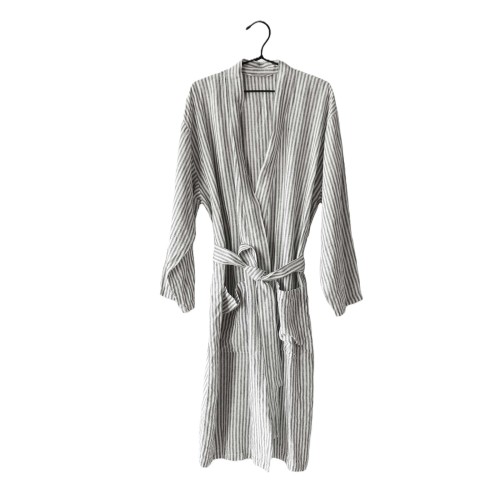 Szlafrok lniany Laval L/XL, szaro-biały - Tell Me More