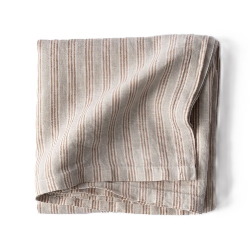 Obrus z miękkiego lnu stone washed 175x175, Hazelnut stripe - Tell Me More