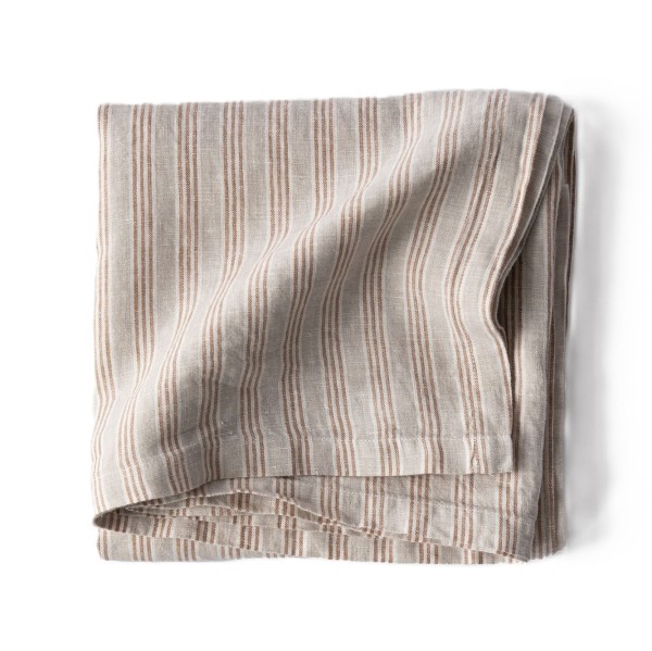 Obrus z miękkiego lnu stone washed 145x270, Hazelnut stripe - Tell Me More