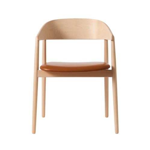 Krzesło drewniane z tapicerowanym siedziskiem AC2, buk bielony, skóra cognac - Andersen Furniture