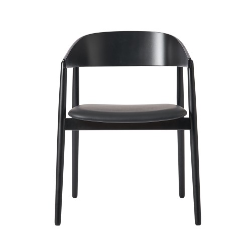 Krzesło drewniane z tapicerowanym siedziskiem AC2, buk czarny, skóra czarna - Andersen Furniture