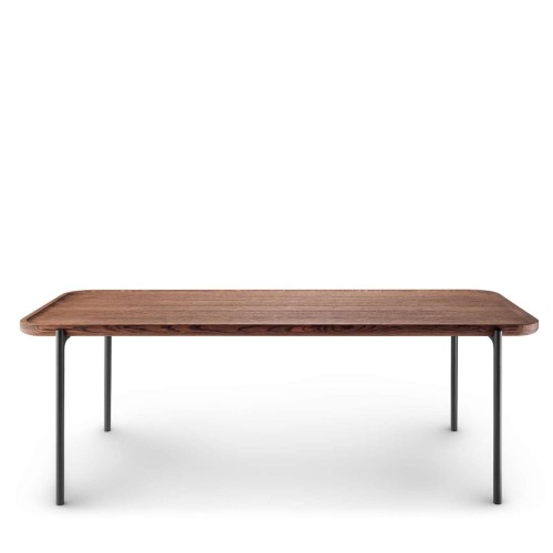Prostokątny stolik kawowy z drewnianym blatem Savoye Smoke 50x120 - PLEASE WAIT to be SEATED