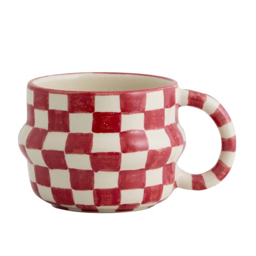 Kubki z kamionki w kratkę Ysia Red 300 ml, 4 szt - Nordal