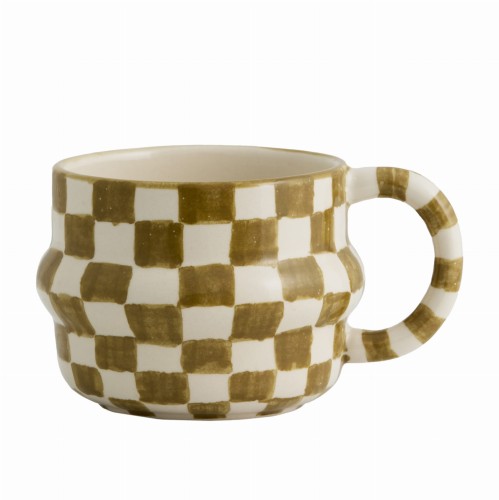 Kubki z kamionki w kratkę Ysia Olive 300 ml, 4 szt - Nordal