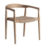 Drewniane krzesło z podłokietnikami i plecionym siedziskiem, 2 szt - Vical