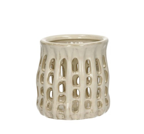 Beżowy świecznik z kamionki Nerida 11 - Pomax
