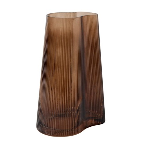 Wazon z ryflowanego szkła dmuchanego Ripe Smoked brąz 26 cm - Muubs