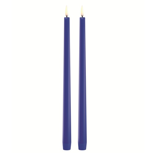 Długie świece stożkowe 32 na baterie z ruchomym płomieniem LED, Royal Blue, 2 pak - Uyuni