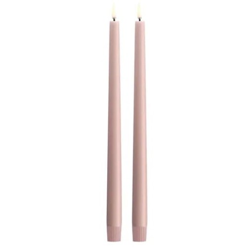 Długie świece stożkowe 32 na baterie z ruchomym płomieniem LED, Rose Powder, 2 pak - Uyuni