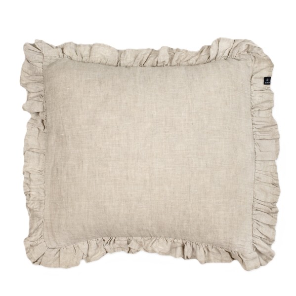 Lniana poszewka na poduszkę z falbanką 50x50 beżowa Volin Oatmeal - Himla