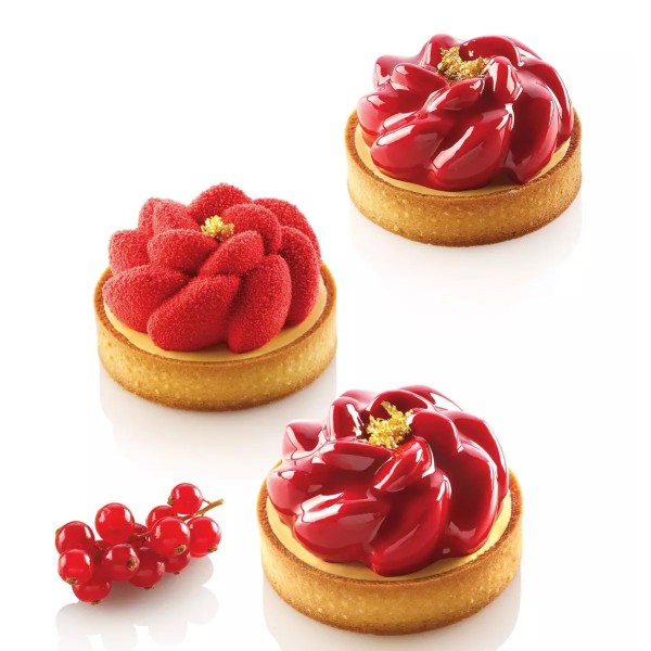 Forma do mini tart z kwiatową kopułą Kit Tarte Ring Fleur Ø8 cm, zestaw - Silikomart