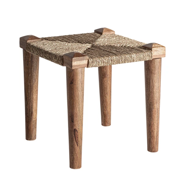 Drewniany stołek z plecionym siedziskiem Kaaji - Vical