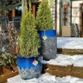 Donice ogrodowe ceramiczne wysokie szkliwione niebieskie, 2 szt - Polnix
