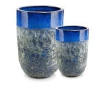 Donice ogrodowe ceramiczne wysokie szkliwione niebieskie, 2 szt - Polnix