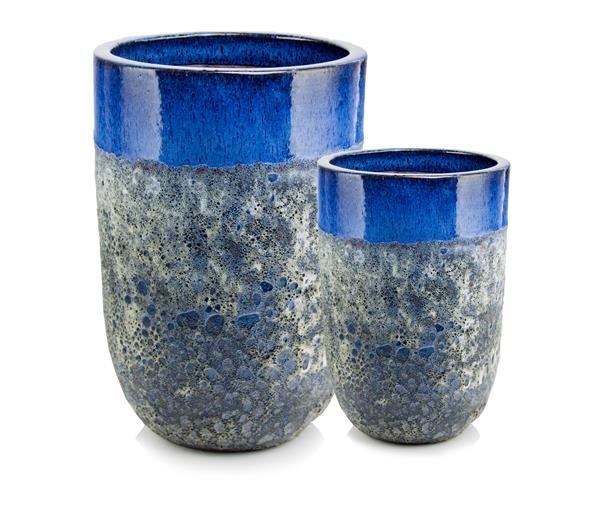 Donice ogrodowe ceramiczne wysokie szkliwione niebieskie, 2 szt - Polnix