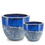 Donice ogrodowe ceramiczne szkliwione niebieskie Ø 30-37 cm, 2 szt - Polnix
