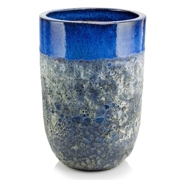 Wysoka donica ogrodowa ceramiczna szkliwiona niebieska 57 cm - Polnix