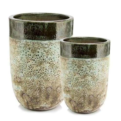 Donice ogrodowe ceramiczne wysokie szkliwione zielone, 2 szt - Polnix