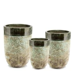 Duże donice ogrodowe ceramiczne wysokie szkliwione zielone, 3 szt - Polnix