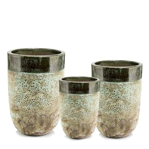 Duże donice ogrodowe ceramiczne wysokie szkliwione zielone, 3 szt - Polnix
