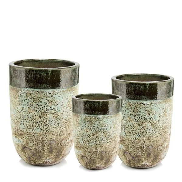 Duże donice ogrodowe ceramiczne wysokie szkliwione zielone, 3 szt - Polnix