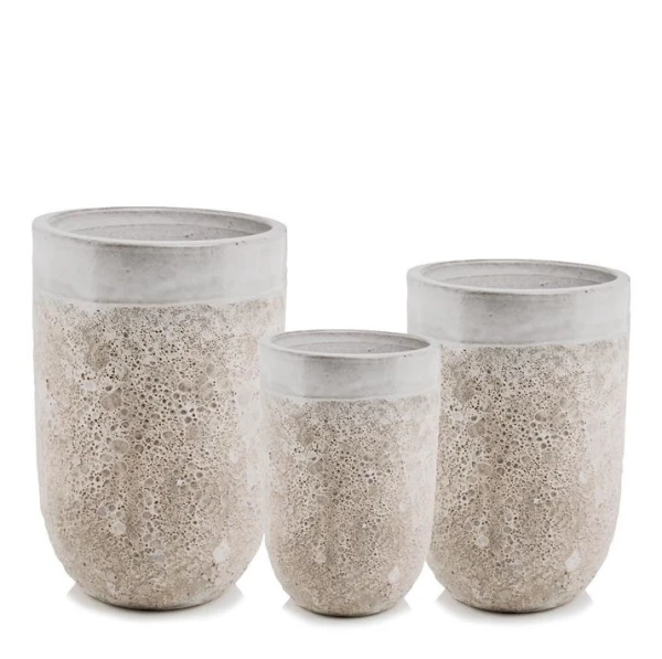 Donice ogrodowe ceramiczne wysokie szkliwione białe, 3 szt - Polnix