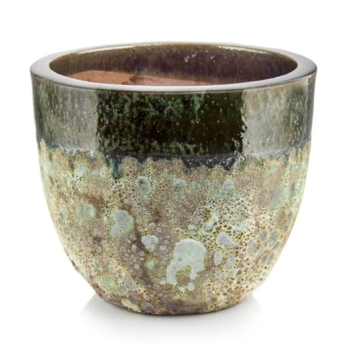 Donica ogrodowa ceramiczna szkliwiona zielona Ø 37 cm - Polnix