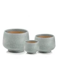 Niskie doniczki z ryflowanym wzorem, szare terrazzo, 3 szt - Polnix