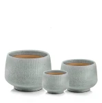 Niskie doniczki z ryflowanym wzorem, szare terrazzo, 3 szt - Polnix