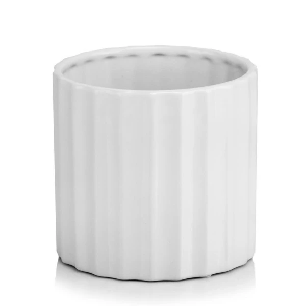 Osłonka na doniczkę z pionowym ryflowaniem  Ø 16 cm, biała - Polnix