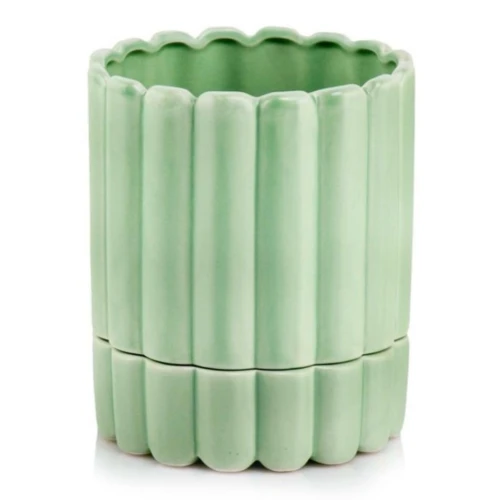 Doniczka ceramiczna z podstawką Ø 14 cm, seledynowa - Polnix