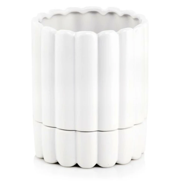 Doniczka ceramiczna z podstawką Ø 14 cm, biała - Polnix