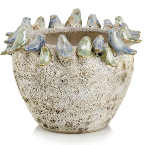 Ceramiczna osłonka na doniczkę z ptasim dekorem Ø 23 cm - Polnix