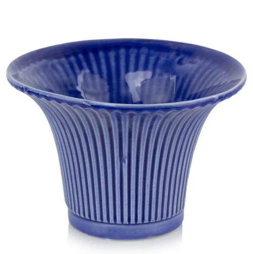 Ryflowana osłonka na doniczkę w kształcie kielicha Ø 20 cm, niebieska - Polnix