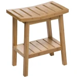 Drewniany taboret z półką z bambusa, naturalny - 5five
