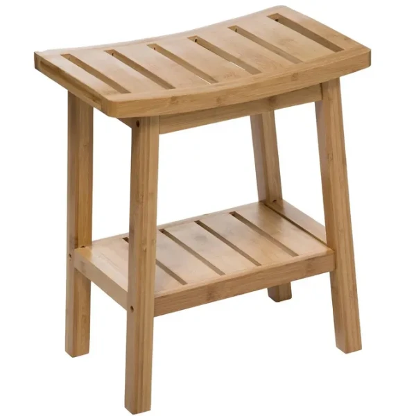 Drewniany taboret z półką z bambusa, naturalny - 5five