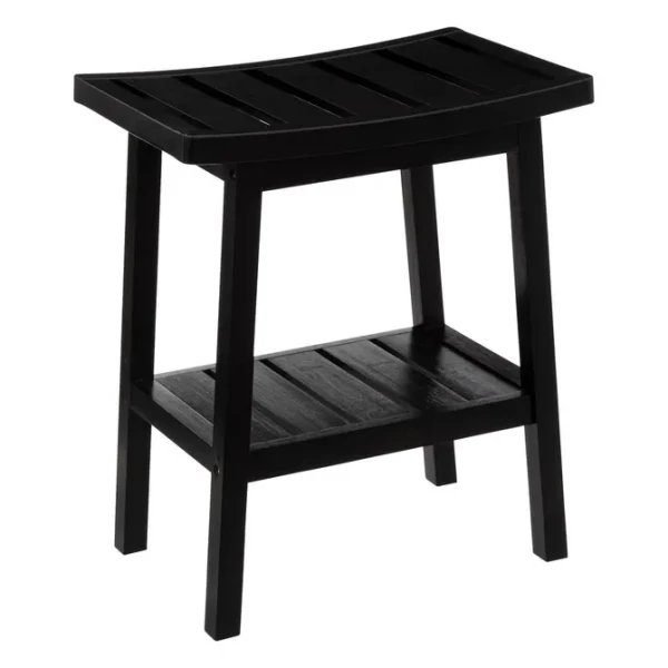 Drewniany taboret z półką z bambusa, czarny - 5five