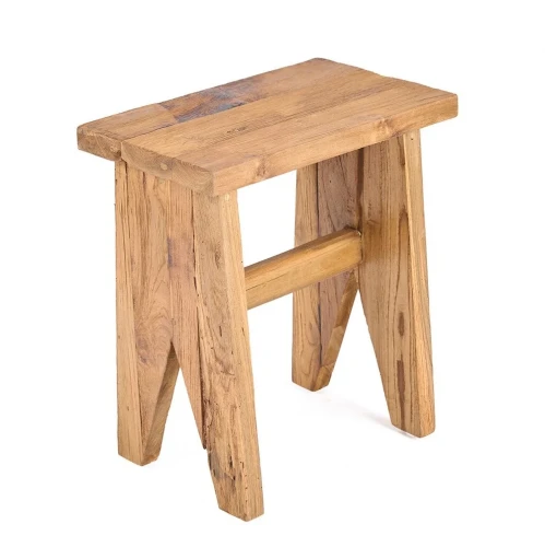 Drewniany taboret z odzyskanego drewna teak Siku - Bazar Bizar