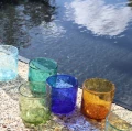 Niskie szklanki ze szkła bąbelkowego Vico, aqua, 6 szt - Pomax