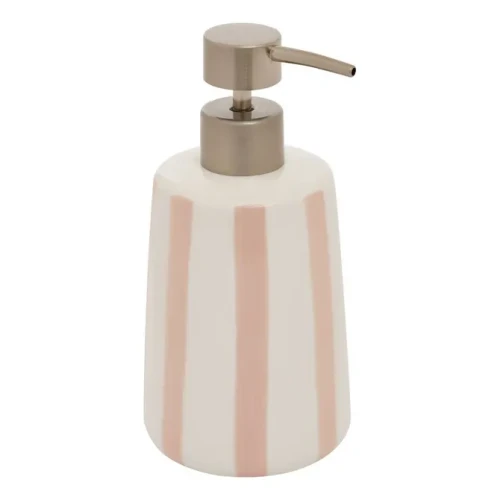 Dozownik do mydła ceramiczny w paski Strio 400 ml, różowy - 5five