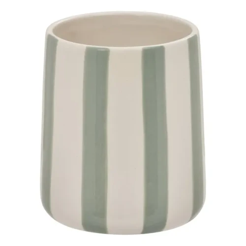 Kubek na szczoteczki do zębów ceramiczny w paski Strio, zielony - 5five