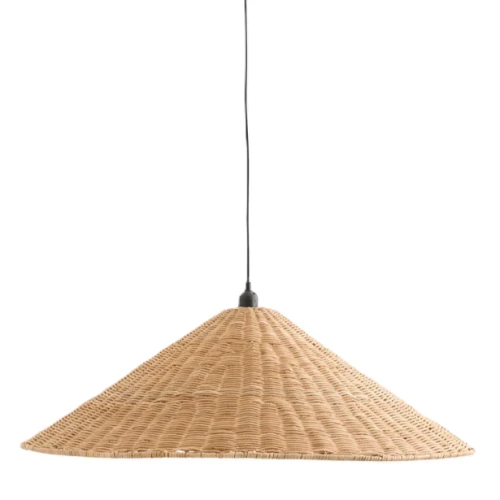 Duża stożkowa lampa wisząca z plecionym kloszem, rattan Tora Ø82 cm - Nordal