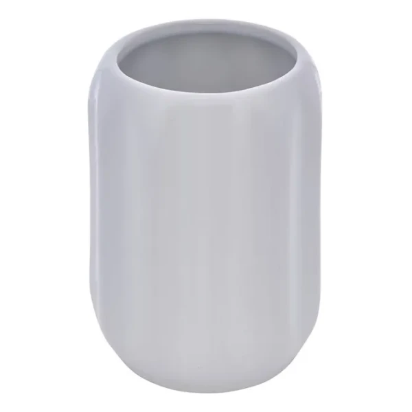 Ceramiczny kubek na szczoteczki z reliefowym wzorem Colorama, biały - 5five
