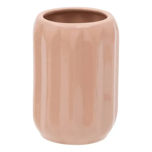 Ceramiczny kubek na szczoteczki z reliefowym wzorem Colorama, różowy - 5five