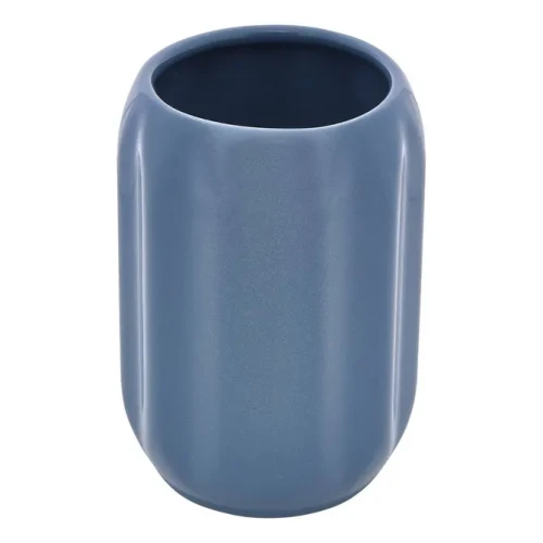 Ceramiczny kubek na szczoteczki z reliefowym wzorem Colorama, niebieski - 5five